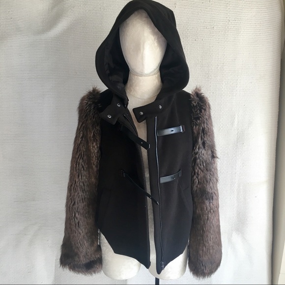 Anthro Leifsdottir S/M Cashmere Wool Coat Faux Fur - Picture 3 of 8